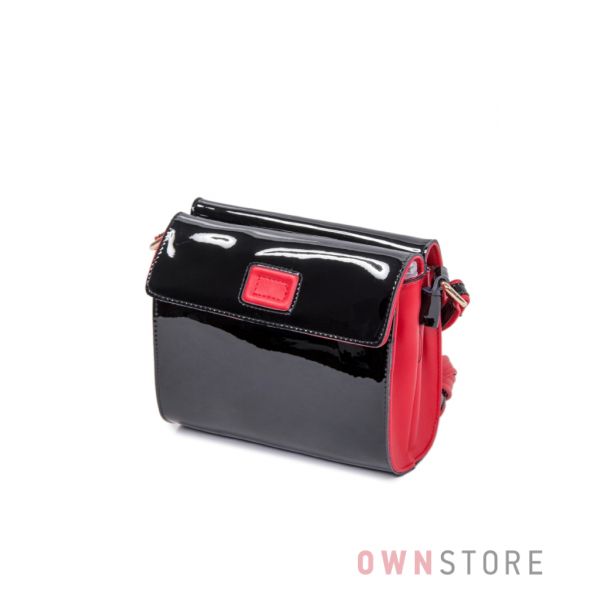 Купить женскую сумочку на два отделения черно-красную лаковую - арт.91028